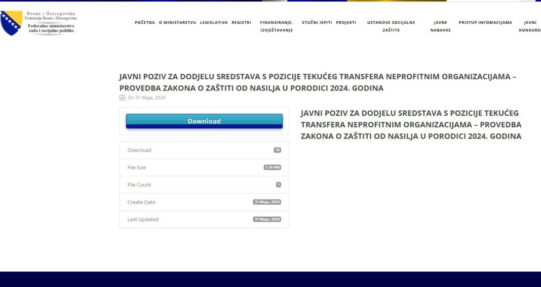 Ministar Delić: Objavljen Javni poziv za dodjelu milion KM iz ovogodišnjeg Budžeta FBiH za zbrinjavanje žrtava nasilja Ministar Delić: Objavljen Javni poziv za dodjelu milion KM iz ovogodišnjeg Budžeta FBiH za zbrinjavanje žrtava nasilja