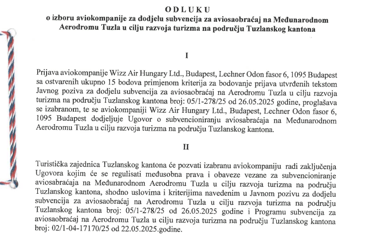Avio kompanija Wizz Air izabrana za dodjelu subvencija Avio kompanija Wizz Air izabrana za dodjelu subvencija