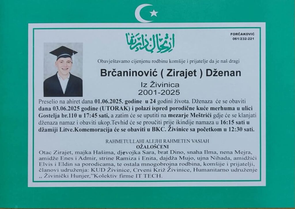 Danas dženaza mladiću iz Živinica, koji je izgubio život u saobraćajnoj nesreći Danas dženaza mladiću iz Živinica, koji je izgubio život u saobraćajnoj nesreći