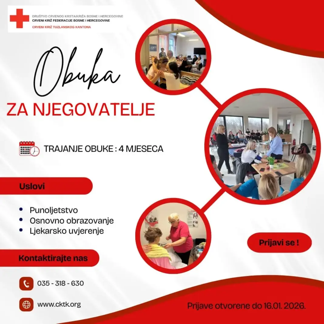 Crveni križ TK pokrenuo četveromjesečnu obuku za njegovatelje, prijave otvorene do 16. januara Crveni križ TK pokrenuo četveromjesečnu obuku za njegovatelje, prijave otvorene do 16. januara