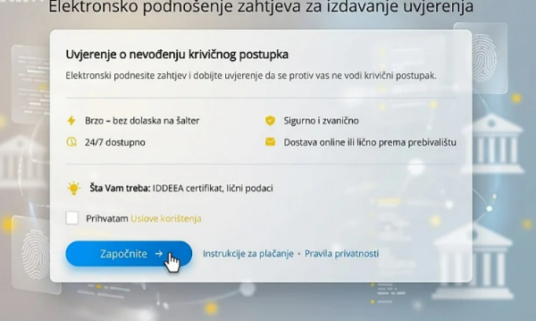 Uvjerenje o nevođenju krivičnog postupka od sada možete dobiti online Uvjerenje o nevođenju krivičnog postupka od sada možete dobiti online